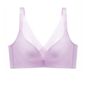 Sutien cu plasă încrucișată, respirabil, dantelă cu dungi Sutien cu push-up din bumbac blând și confortabil, aproape de piele Lenjerie de corp reglabilă fără cusături