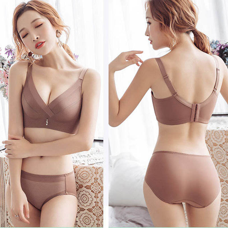 Sutien cu plasă încrucișată, respirabil, dantelă cu dungi Sutien cu push-up din bumbac blând și confortabil, aproape de piele Lenjerie de corp reglabilă fără cusături