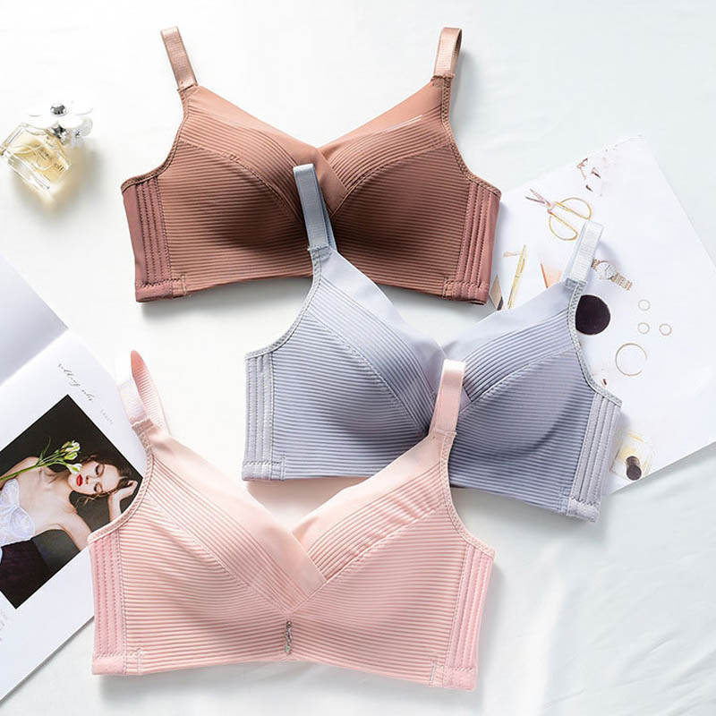 Sutien cu plasă încrucișată, respirabil, dantelă cu dungi Sutien cu push-up din bumbac blând și confortabil, aproape de piele Lenjerie de corp reglabilă fără cusături