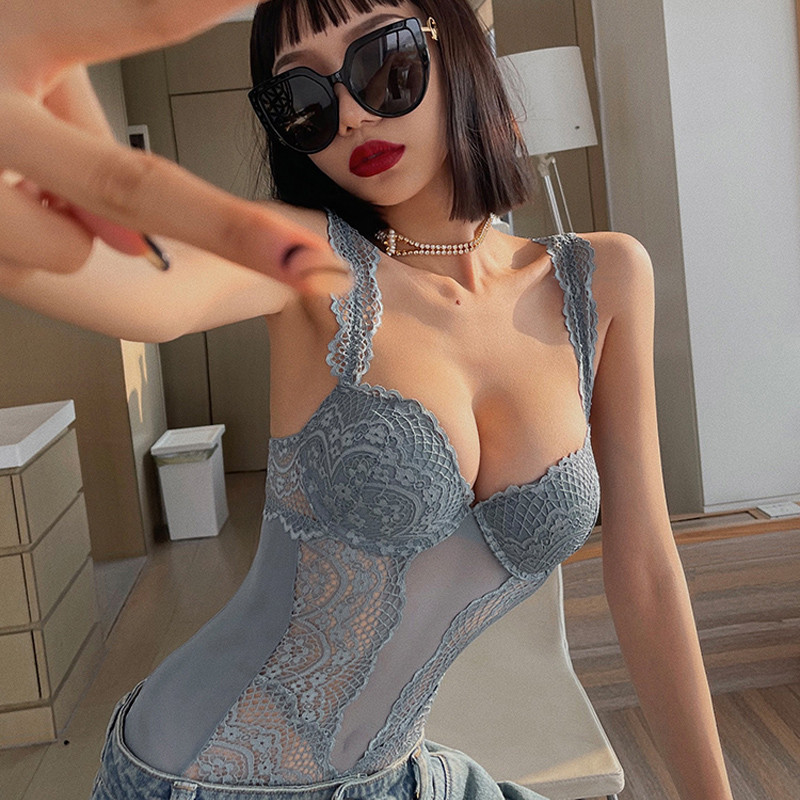 Σέξι Εσώρουχα Ολόσωμη Δαντέλα Ολόσωμη Γυναικεία φόρμα με επένδυση Κύπελλο φλοράλ μοτίβο Εσώρουχο 4 χρωμάτων Βαμβακερό καβάλο Γυναικεία εσώρουχα