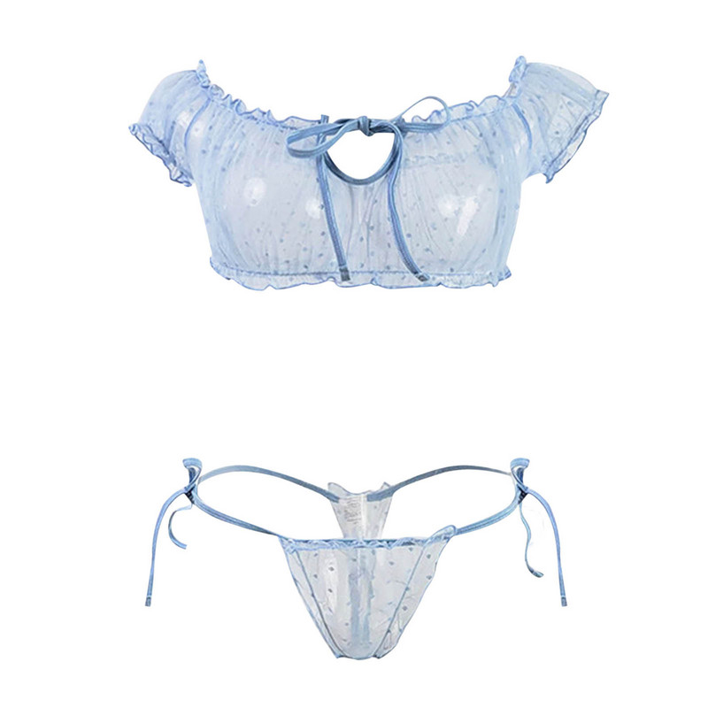 Sexy See Through Lace Up Γυναικεία Σετ Εσώρουχα Επίδεσμος Κοίλο Εσωρούχων Σουτιέν Στριγκάκια G-strings Σετ Εσώρουχα Εξωτικά Κοστούμια Clubwear