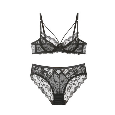 Εξαιρετικά λεπτό, διαφανές δαντέλα Σετ σουτιέν και εσώρουχα, γυναικεία εσώρουχα, σέξι χωρίς επένδυση 2020 Νέο ABCDE Cup 95C 95D