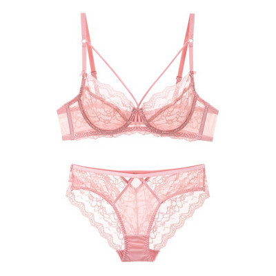 Εξαιρετικά λεπτό, διαφανές δαντέλα Σετ σουτιέν και εσώρουχα, γυναικεία εσώρουχα, σέξι χωρίς επένδυση 2020 Νέο ABCDE Cup 95C 95D