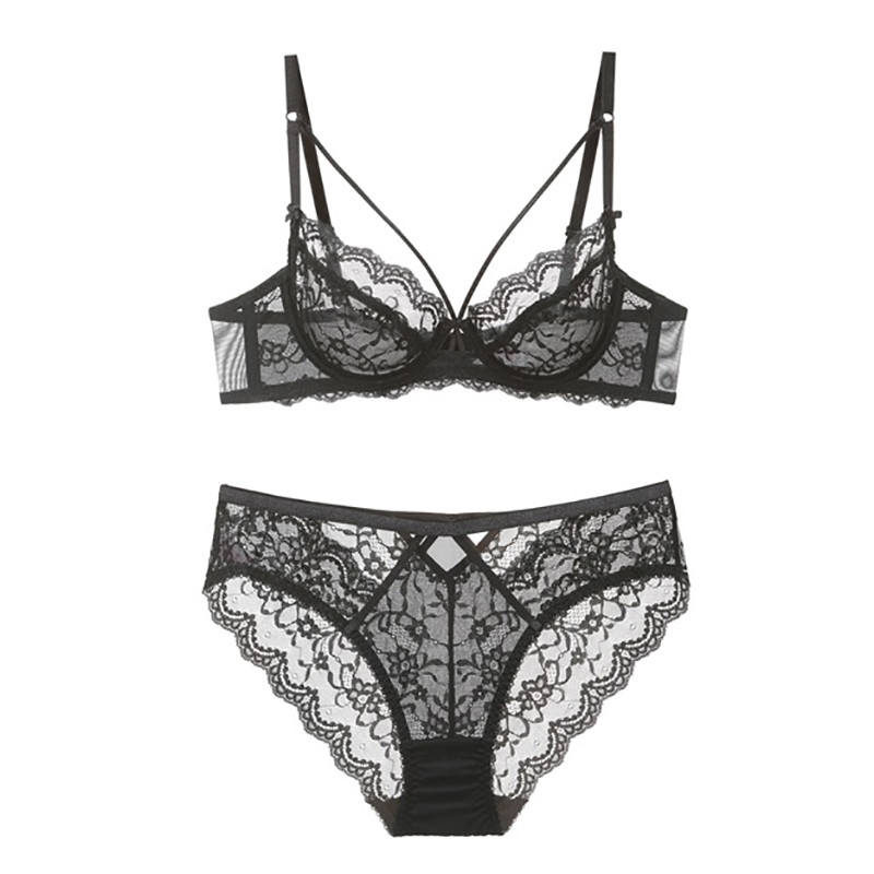 Εξαιρετικά λεπτό, διαφανές δαντέλα Σετ σουτιέν και εσώρουχα, γυναικεία εσώρουχα, σέξι χωρίς επένδυση 2020 Νέο ABCDE Cup 95C 95D