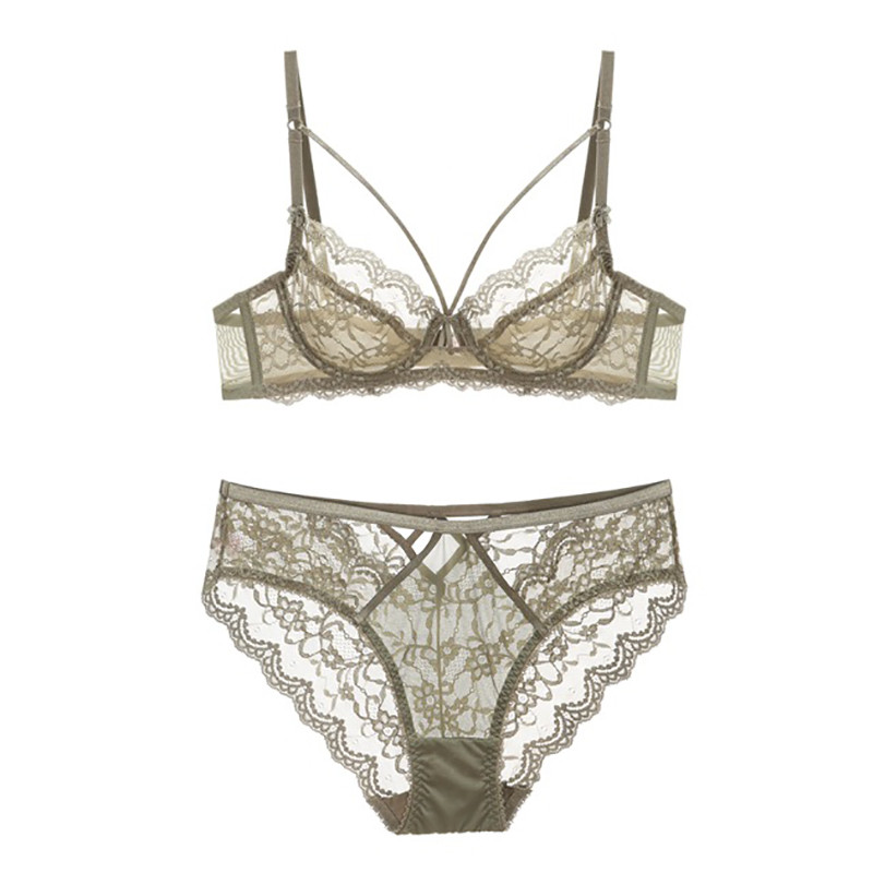 Εξαιρετικά λεπτό, διαφανές δαντέλα Σετ σουτιέν και εσώρουχα, γυναικεία εσώρουχα, σέξι χωρίς επένδυση 2020 Νέο ABCDE Cup 95C 95D