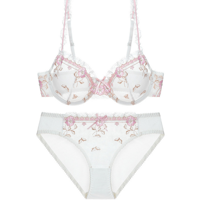 Σετ γυναικεία εσώρουχα Διαφανές διχτυωτό δαντέλα με δακτυλίδι σουτιέν Στριγκάκια Σέξι γυναικεία εσώρουχα See Through Σετ εσωρούχων και εσώρουχα