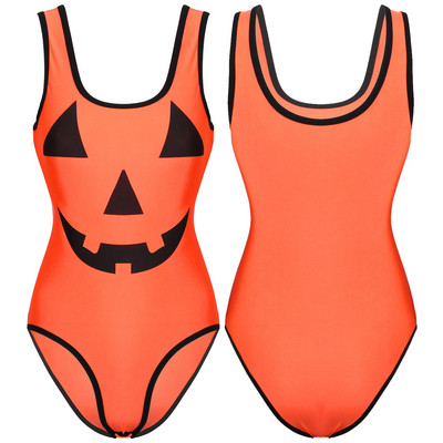 Γυναικείο Ολόσωμο απόκριες κολοκύθας με στάμπα U λαιμόκοψη αμάνικα πατημένα κουμπιά με καβάλο Leotard Bodycon Φανταστικά πάρτι