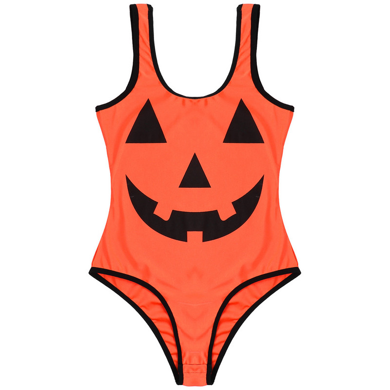 Γυναικείο Ολόσωμο απόκριες κολοκύθας με στάμπα U λαιμόκοψη αμάνικα πατημένα κουμπιά με καβάλο Leotard Bodycon Φανταστικά πάρτι