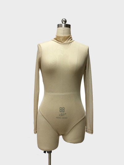 Pikkade varrukatega, kõrge kaelusega kõhn Body 2019, kevad uus naiste must punane soliidne seksikas kehaülikond, läbipaistev võrguga ööklubi kandmise topid