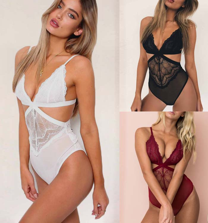 Σέξι γυναικείο κορμάκι με δαντέλα V λαιμόκοψη Κούφια διχτυωτό μπλουζάκι στρετ γυναικεία αμάνικα κορμάκια με λουλούδια με δαντέλα Ολόσωμες φόρμες