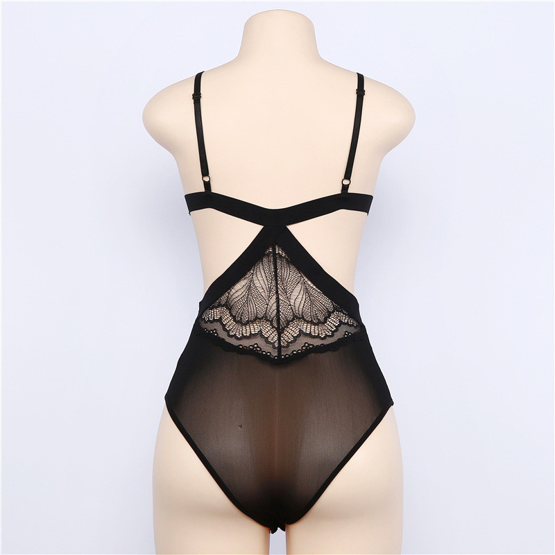 Σέξι γυναικείο κορμάκι με δαντέλα V λαιμόκοψη Κούφια διχτυωτό μπλουζάκι στρετ γυναικεία αμάνικα κορμάκια με λουλούδια με δαντέλα Ολόσωμες φόρμες