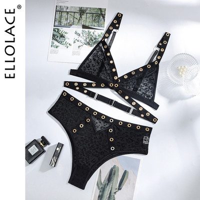 Ellolace Sexy Bandage Pesu Pitspesu Läbipaistev rinnahoidja Erootiline Sensuaalne Intiimne Must Eksootiline Aluspükste Komplektid Leopard Aluspüksid