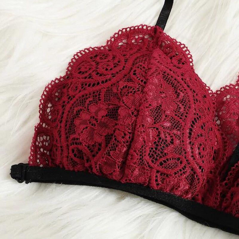 Seksikad läbipaistvad rinnahoidja peokomplektid pitsmust pesu lilleline pitspesu rinnahoidja+g-string stringide komplekt Babydoll magamispesu aluspesu