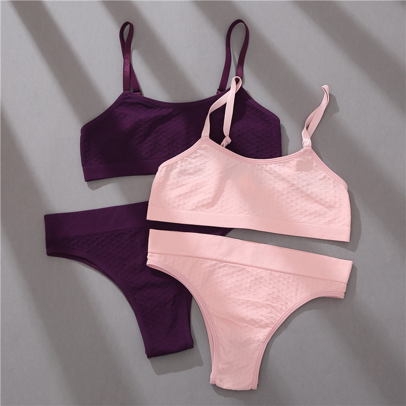 FINETOO S-2XL Σετ σουτιέν χωρίς ραφή Γυναικεία εσώρουχα ζακάρ κοστούμι 3D κουκκίδες Σετ σουτιέν Μαλακές μπλούζες Χαμηλή μέση βραζιλιάνικη κιλότα Εσώρουχα Νέα