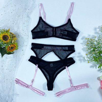 Aduloty suvine õhuke aluspesu naiste juhtmevaba rinnahoidja, pitsvõrk Perspective Temptation, seksikas pesu sukapael rihma säärerõngaste aluspükste komplekt