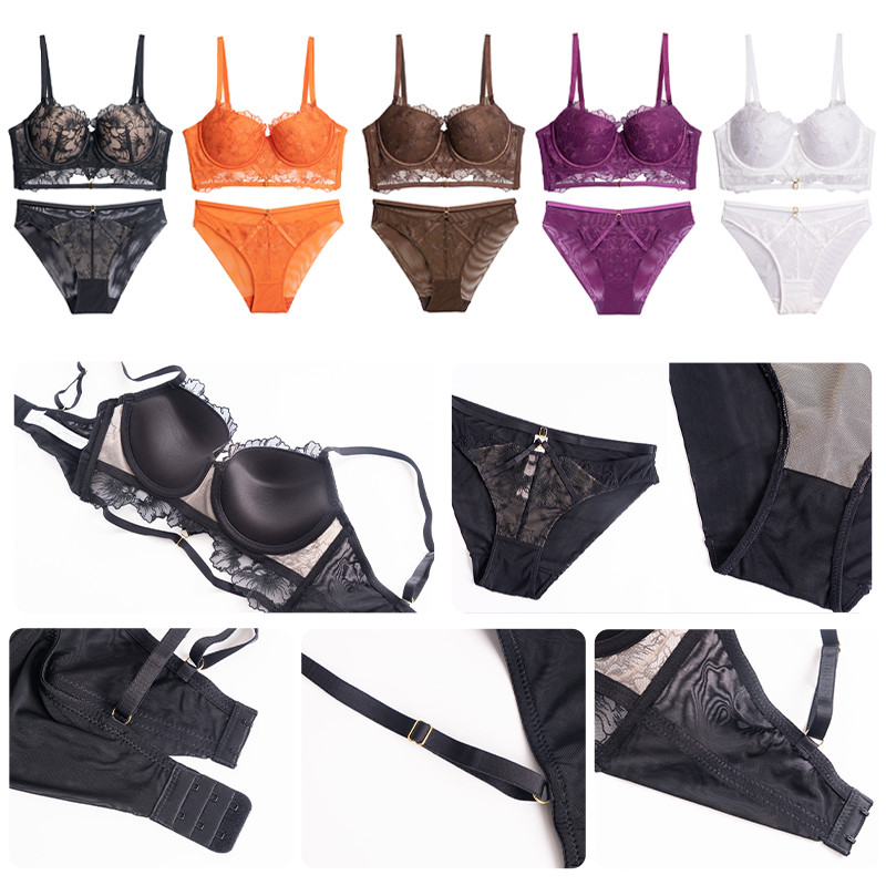 Σετ γυναικείων εσωρούχων 3/4 Cup Push Up Δύο τεμαχίων Top σουτιέν Pantis Lace Sexy Underwire Ρυθμισμένες με λουράκια Εσώρουχα κοστούμια για γυναίκες