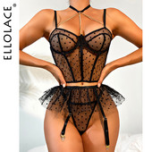 Ellolace Ερωτικά Εσώρουχα Πουά Διαφανές Σετ σουτιέν και εσώρουχο με βολάν Garters Halter Εξωτικά Σετ See Through Intimate