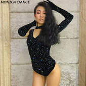 Σέξι Stage Μαύρο κορμάκι Crystal Catsuit Nightclub Ρούχα DJ DS Singers Jumpsuit Σέξι Stage Wear Στολή Bling