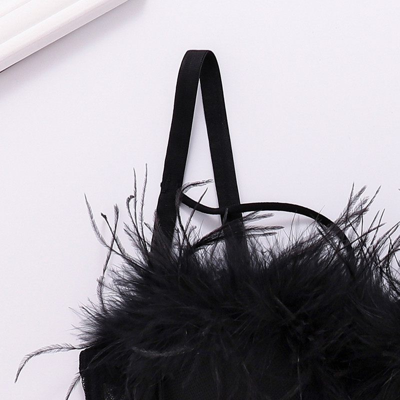 Carasol din plasă din dantelă Honviy, îmbrăcăminte exterioară pentru femei, bralette, stil de scenă, lenjerie cu capul gol, sexy, sutien din tub cu pene reale