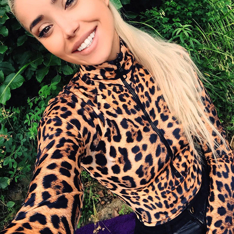 Bodi uz leopard print s visokim izrezom i dugim rukavima, zima, proljeće, ženska moda, ležerno tijelo za božićnu zabavu