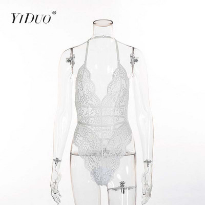 YiDuo bodi bez leđa s halterima s cvjetnim čipkama, prozirno žensko tijelo, vruće, seksi 2019., ženski prozirni bodi s dubokim V-izrezom za klupsku zabavu