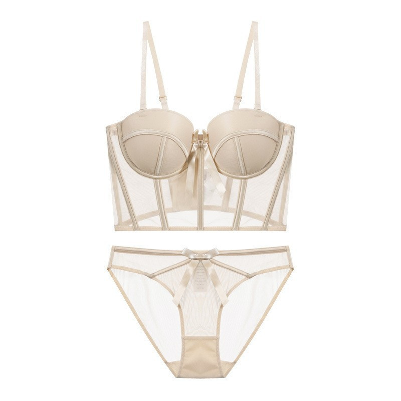 1/2 φλιτζάνι λεπτή γραμμή Push Up Broadside σουτιέν και σλιπ Σετ εσώρουχα με αφαιρούμενα λουράκια Mesh Patchwork Γυναικεία εσώρουχα σε σχήμα