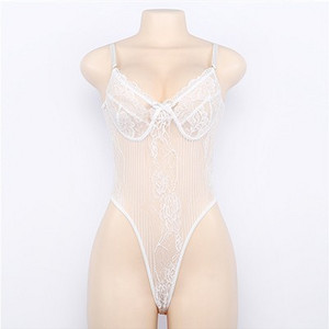 Isiksus Body de vară negru cu tanga, transparent, sexy, pentru femei, din dantelă, plasă albă, fără spate, fără umeri, 2019, pentru femei JS030