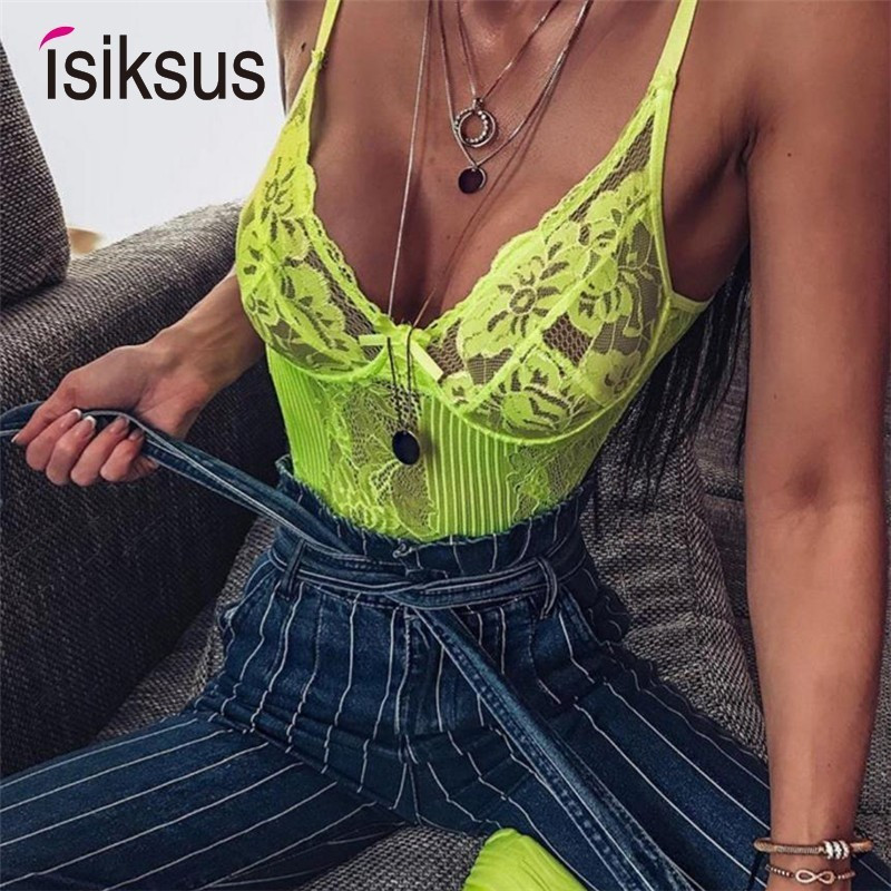 Isiksus Body de vară negru cu tanga, transparent, sexy, pentru femei, din dantelă, plasă albă, fără spate, fără umeri, 2019, pentru femei JS030