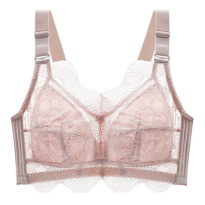 WMTSCP Lenjerie de damă subțire din dantelă nouă, fără inel de oțel, piept mare, sutien mic anti-cădere franțuzesc în V adânc confortabil la spate]