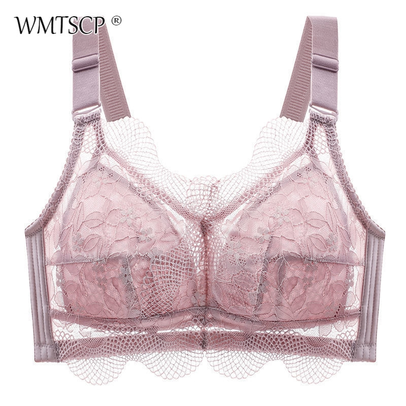 WMTSCP Lenjerie de damă subțire din dantelă nouă, fără inel de oțel, piept mare, sutien mic anti-cădere franțuzesc în V adânc confortabil la spate]