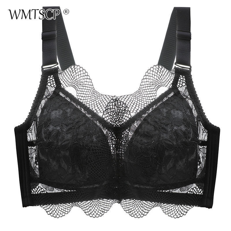 WMTSCP Lenjerie de damă subțire din dantelă nouă, fără inel de oțel, piept mare, sutien mic anti-cădere franțuzesc în V adânc confortabil la spate]