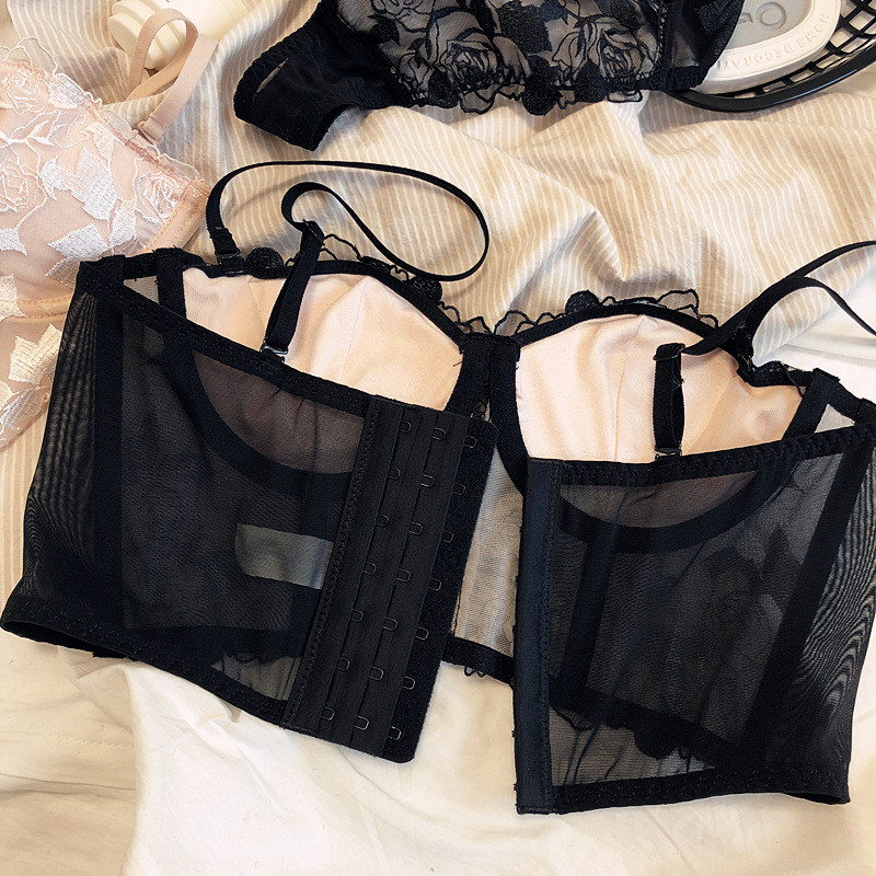 Rose Embroidery Perspective Seksikas pika rinnahoidja komplekt õhuke pehme terasest rõngas pealmine aluspesu kogumine longusvastane pitspesu aluspükste komplektid