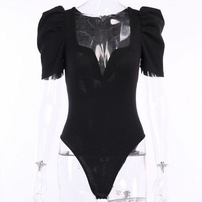 Body tricotat sexi pentru femei de vară 2020, de primăvară, ocazional, cu mâneci scurte, cu decolteu în V, body pentru femei