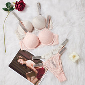 Ženski VS čipkasti grudnjak Komplet seksi push up kompleta donjeg rublja Slodovi sa kamenčićima Bešavni grudnjaci Gaćice Žensko intimno Ružičasto donje rublje