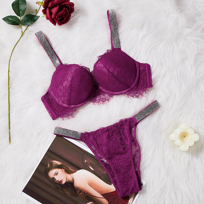 Ženski VS čipkasti grudnjak Komplet seksi push up kompleta donjeg rublja Slodovi sa kamenčićima Bešavni grudnjaci Gaćice Žensko intimno Ružičasto donje rublje