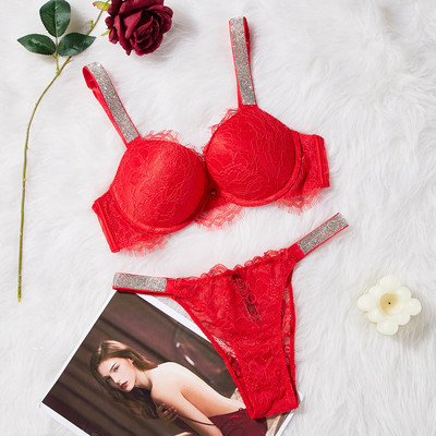 Ženski VS čipkasti grudnjak Komplet seksi push up kompleta donjeg rublja Slodovi sa kamenčićima Bešavni grudnjaci Gaćice Žensko intimno Ružičasto donje rublje