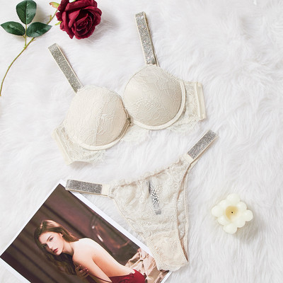 Ženski VS čipkasti grudnjak Komplet seksi push up kompleta donjeg rublja Slodovi sa kamenčićima Bešavni grudnjaci Gaćice Žensko intimno Ružičasto donje rublje