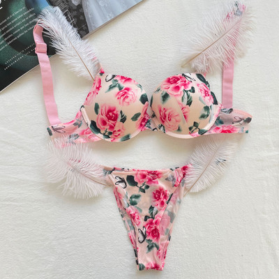 Ženski VS čipkasti grudnjak Komplet seksi push up kompleta donjeg rublja Slodovi sa kamenčićima Bešavni grudnjaci Gaćice Žensko intimno Ružičasto donje rublje