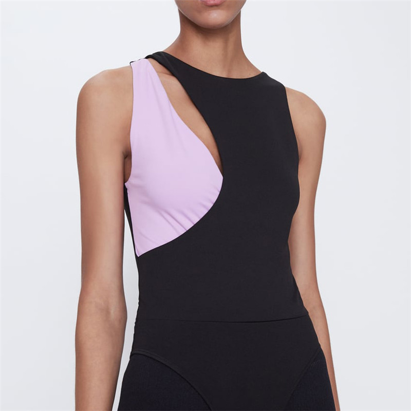 Body de bază cu mozaic negru Body sexy de vară pentru femei 2020 Body skinny la modă Salopete sexy