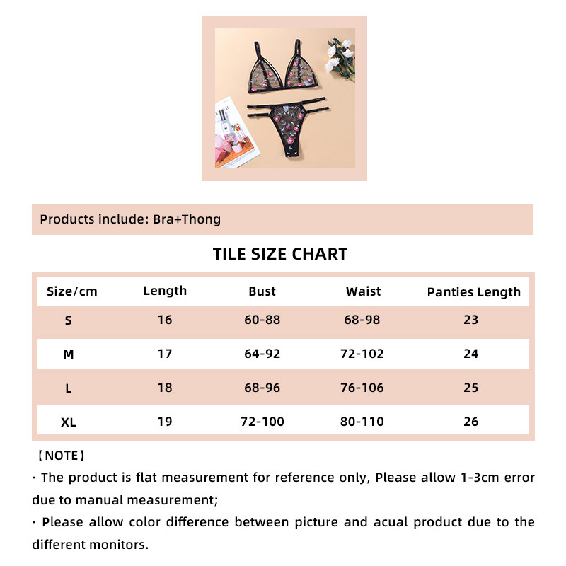 Seksikas pitsist rinnahoidja ja stringide võrk, läbipaistev pesu komplekt Tikand Lilleline aluspesu õhuke õõnes side, madala vöökohaga G-string 2tk