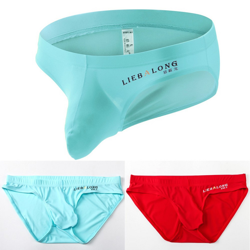 Meeste jääsiidist püksid Üliõhukesed õmblusteta poolläbipaistvad aluspesu hingavad Cuecas Homme aluspüksid punnis kott Seksikad aluspüksid