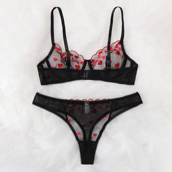 Love Heart-shaped Embroidery Sutien G-String Thong Sleepwear Бельо Дамско бельо Сутиен и къси перспективни екзотични комплекти