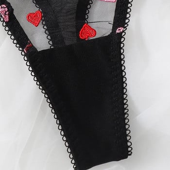 Love Heart-shaped Embroidery Sutien G-String Thong Sleepwear Бельо Дамско бельо Сутиен и къси перспективни екзотични комплекти