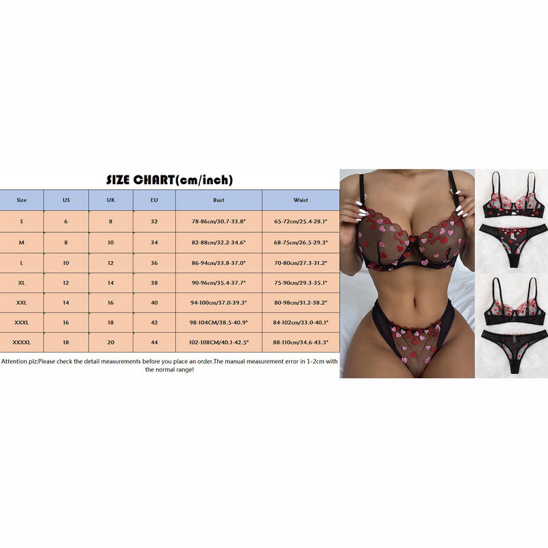 Love Sutien brodat în formă de inimă G-String Tanga Lenjerie de noapte Lenjerie de corp Femei Lenjerie Sutien și Scurtă Perspectivă Seturi exotice
