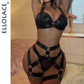 Ellolace Lenjerie sexy Lenjerie de corp căptușită pentru femei de mărime mare Set sutien și slip negru, erotic, cu bretele, culeți
