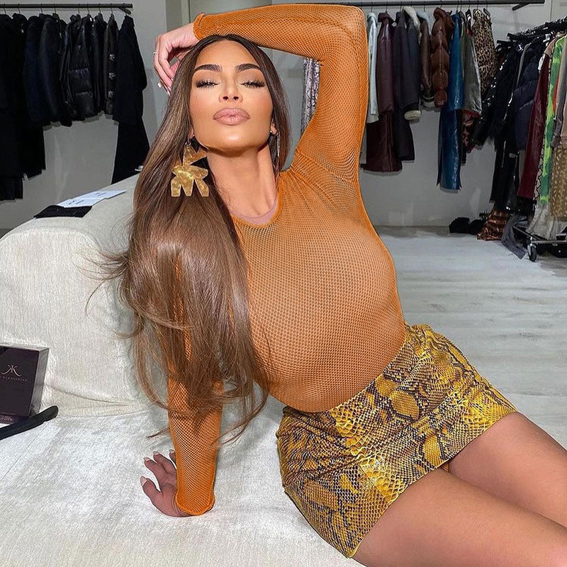 AVV Body sexy din plasă cu ochiuri de top cu mâneci lungi, de bază, cu mâneci lungi, bodycon pentru femei, body dintr-o bucată, îmbrăcăminte de primăvară 2021