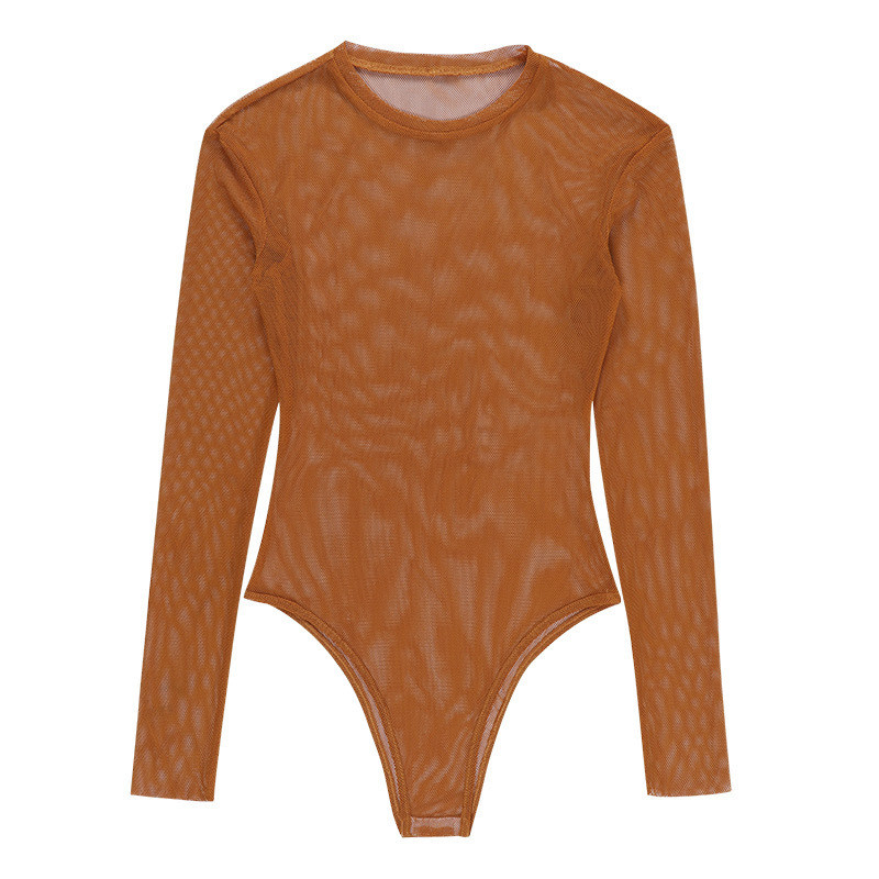 AVV Body sexy din plasă cu ochiuri de top cu mâneci lungi, de bază, cu mâneci lungi, bodycon pentru femei, body dintr-o bucată, îmbrăcăminte de primăvară 2021