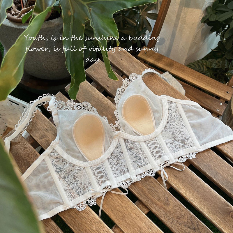 TERMEZY Set de lenjerie ultra subțire de sutien din dantelă franțuzească Lenjerie de corp sexy pentru femei Sutien subțire de modă Set sutien și chiloți Push Up