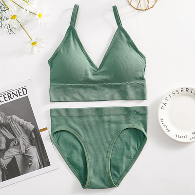 CHRLEISURE Set de lenjerie intima solidă pentru femei, tip U, fără spate, set pentru femei, fără fir pentru sport, costum de lenjerie de corp bralette pentru femei