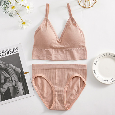 CHRLEISURE Set de lenjerie intima solidă pentru femei, tip U, fără spate, set pentru femei, fără fir pentru sport, costum de lenjerie de corp bralette pentru femei